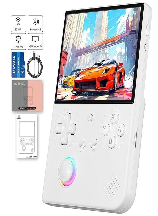 جهاز ألعاب محمول RG40XX V، جهاز ألعاب كلاسيكي RG40XXV، مزود ببطاقة ذاكرة TF سعة 64 جيجابايت، نظام تشغيل لينكس 64 بت، يدعم واي فاي وبلوتوث ومنفذ HDMI ومخرج تلفزيون، متوفر باللونين الأسود والأبيض. - Image 1